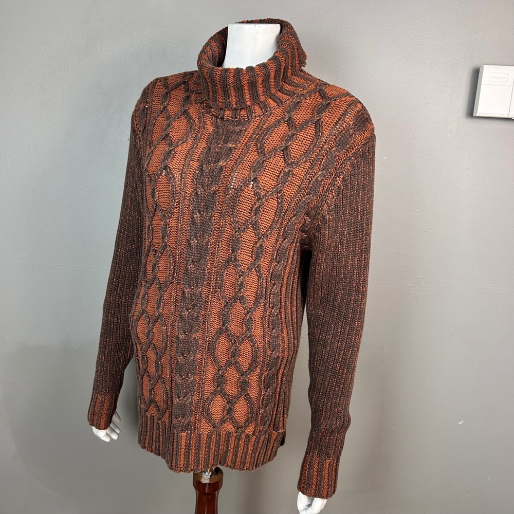 90s Grunge Chunky Turtleneck Sweater Women's Small Cable Brown Geoffrey Beene